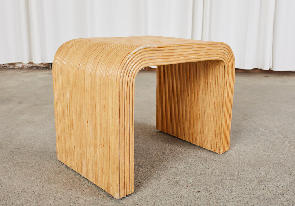 Karl Springer Style Pencil Reed Rattan Waterfall Drink Table