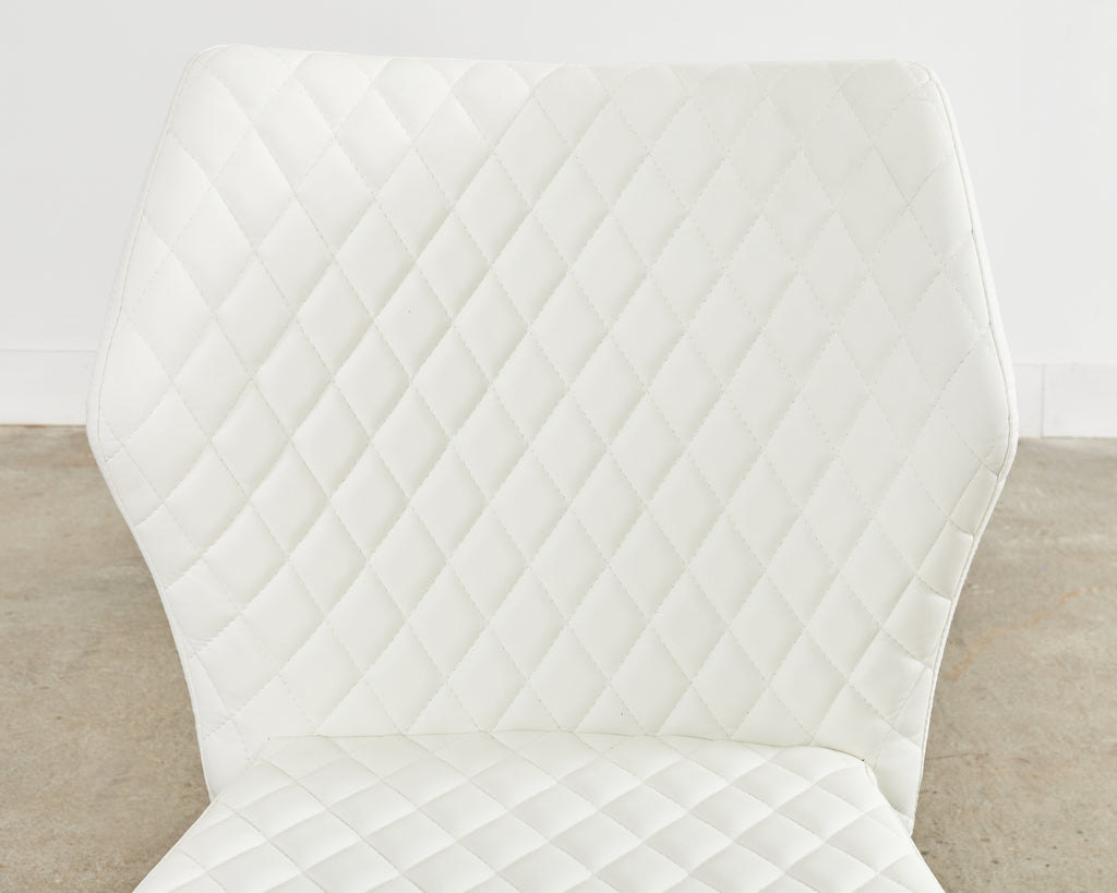 Set of Ten Modern White Diamond Pleated Dining Chairs