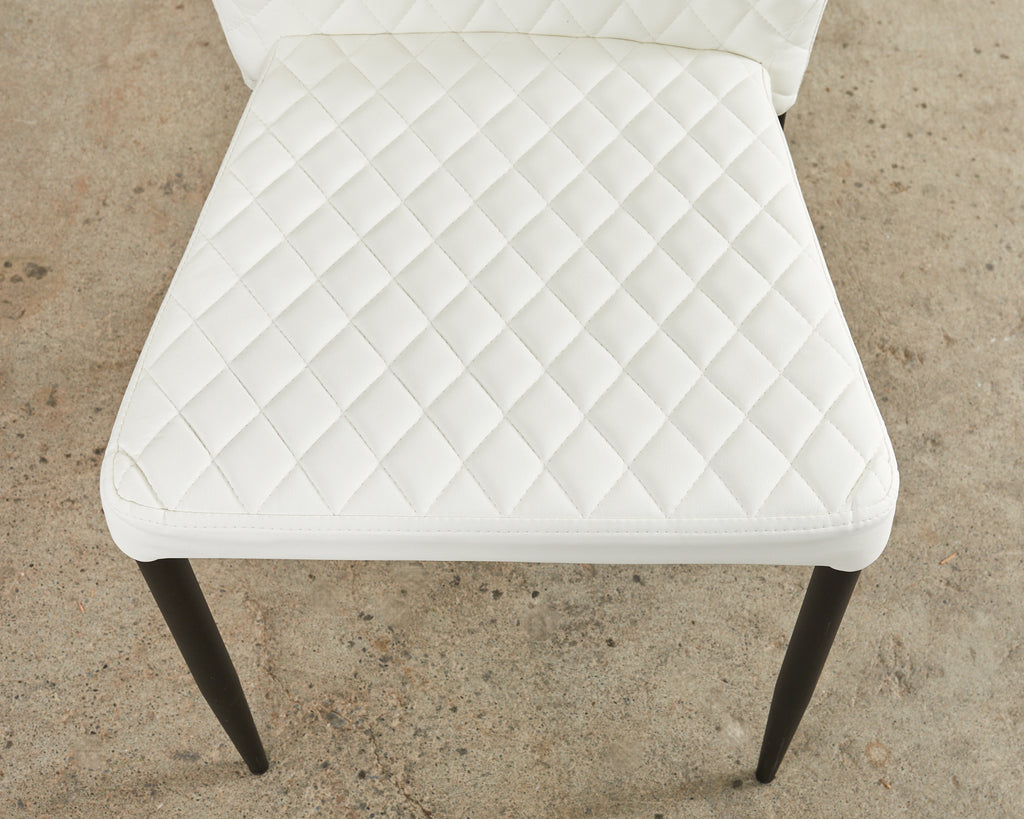 Set of Ten Modern White Diamond Pleated Dining Chairs