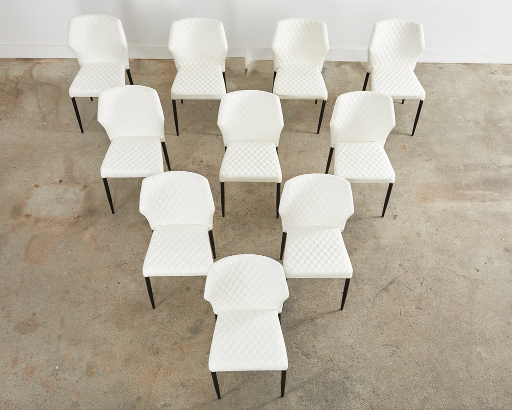 Set of Ten Modern White Diamond Pleated Dining Chairs