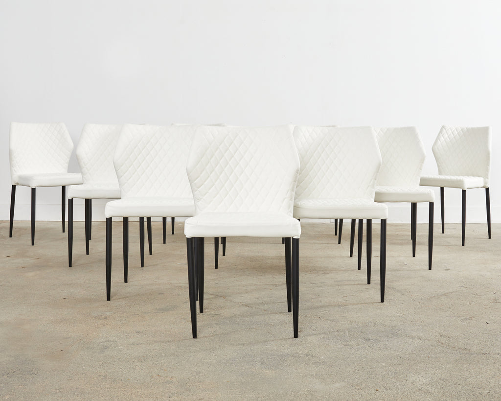 Set of Ten Modern White Diamond Pleated Dining Chairs