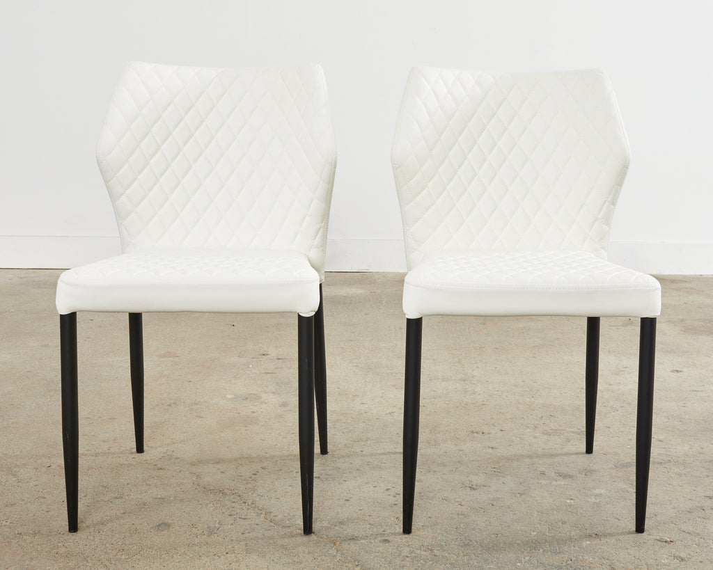 Set of Ten Modern White Diamond Pleated Dining Chairs