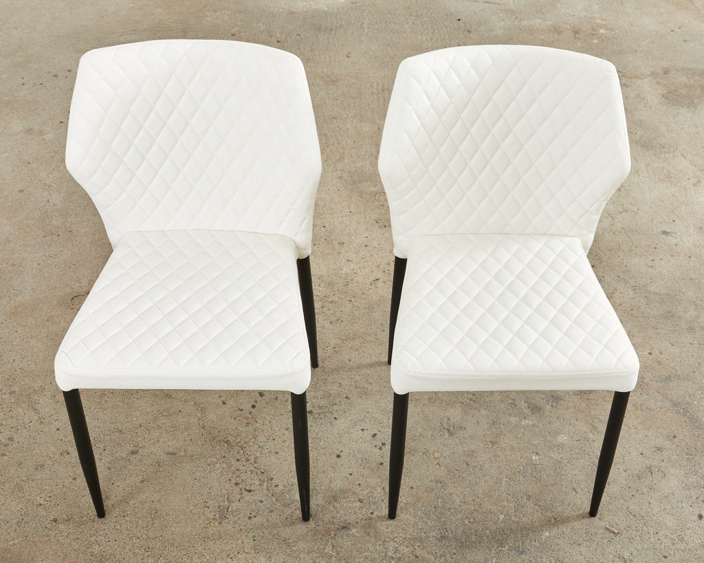 Set of Ten Modern White Diamond Pleated Dining Chairs