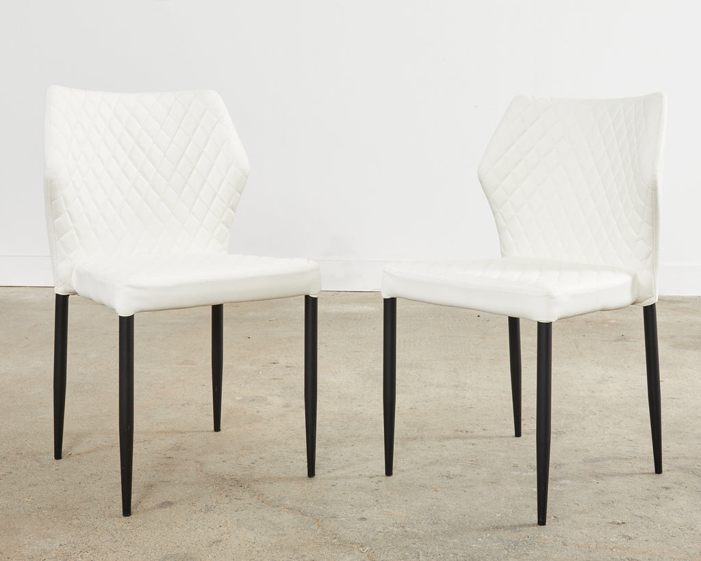 Set of Ten Modern White Diamond Pleated Dining Chairs