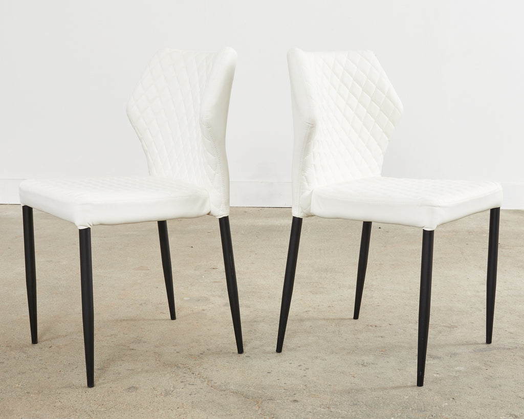 Set of Ten Modern White Diamond Pleated Dining Chairs
