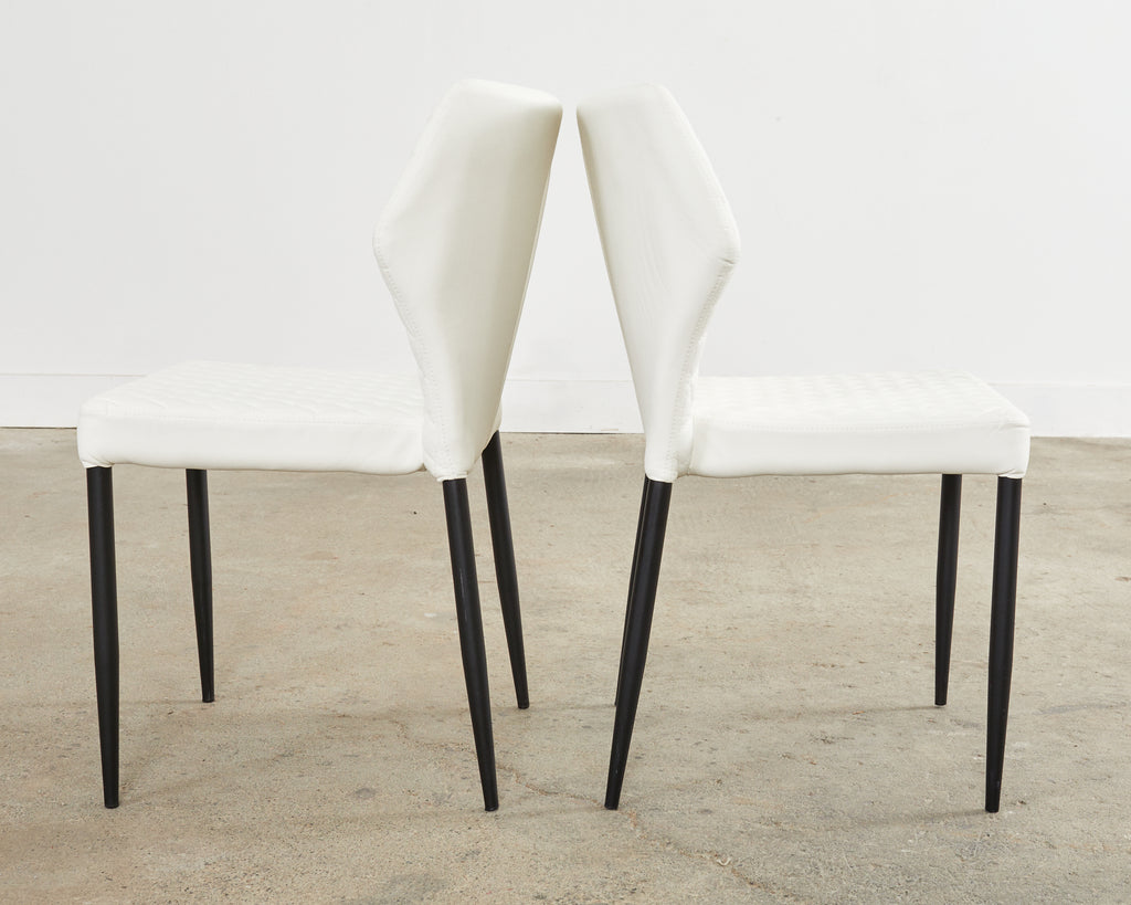 Set of Ten Modern White Diamond Pleated Dining Chairs
