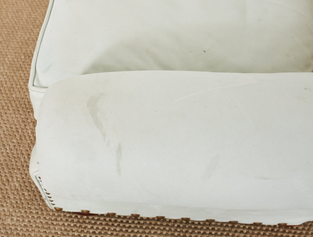 Pair of Ralph Lauren Attributed Leather Writers Wingback Chairs with Ottoman