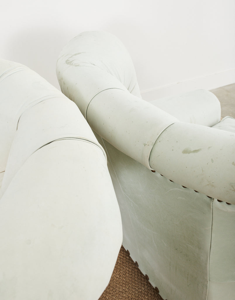 Pair of Ralph Lauren Attributed Leather Writers Wingback Chairs with Ottoman