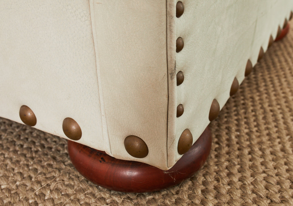 Pair of Ralph Lauren Attributed Leather Writers Wingback Chairs with Ottoman