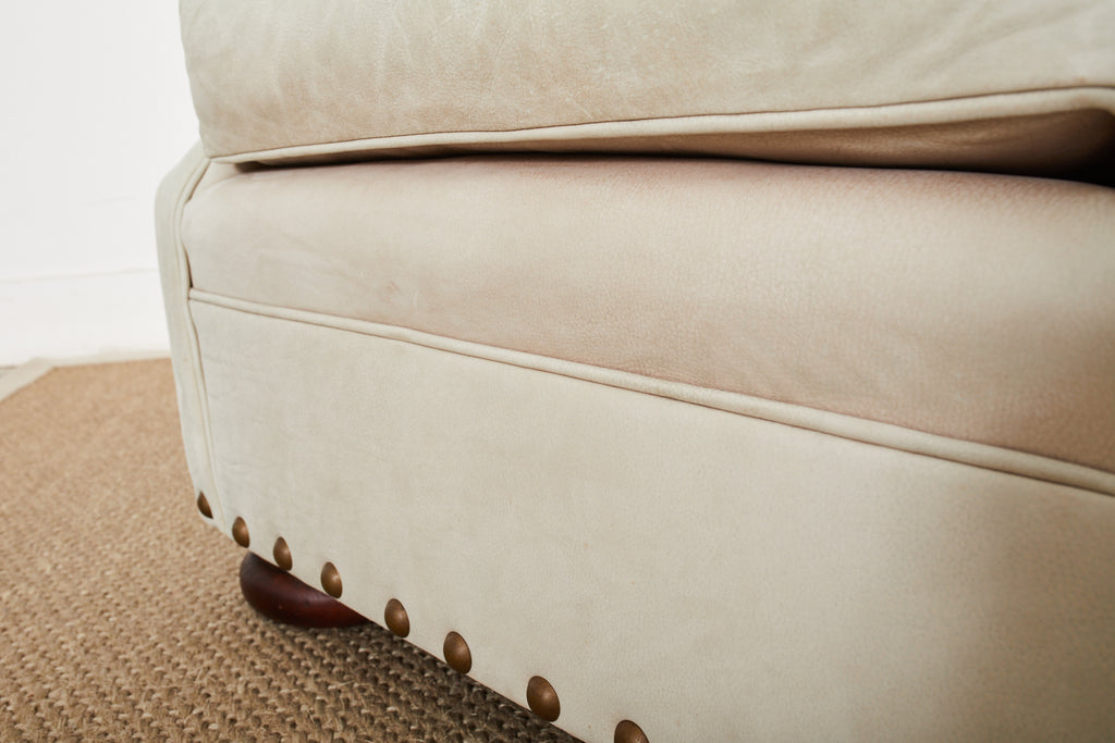 Pair of Ralph Lauren Attributed Leather Writers Wingback Chairs with Ottoman