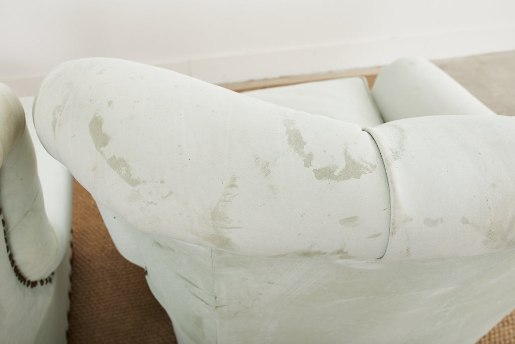 Pair of Ralph Lauren Attributed Leather Writers Wingback Chairs with Ottoman