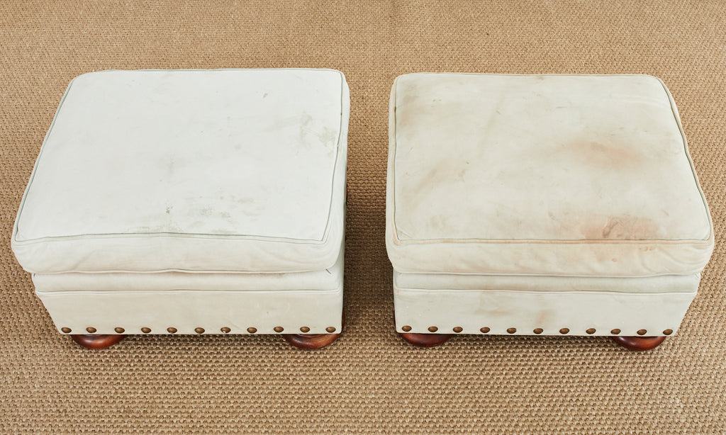 Pair of Ralph Lauren Attributed Leather Writers Wingback Chairs with Ottoman