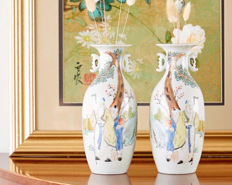 Pair of Diminutive Chinese Porcelain Fencai Vases