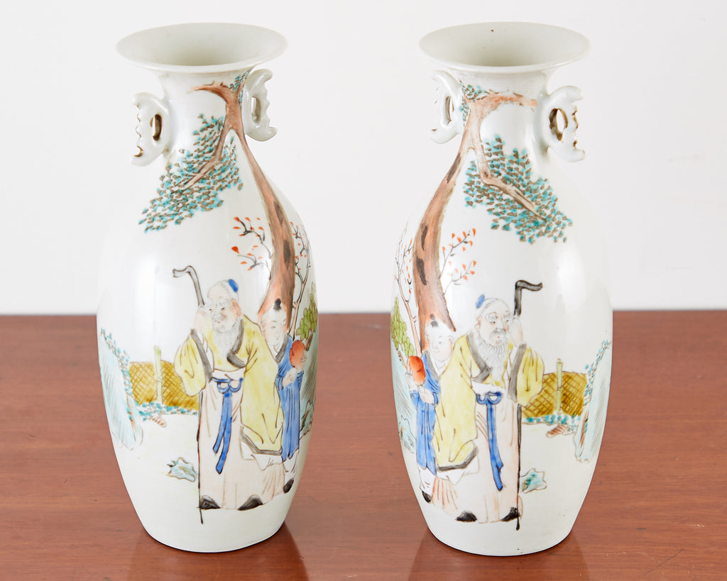 Pair of Diminutive Chinese Porcelain Fencai Vases