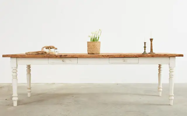 American Country Painted Pine Farmhouse Dining Harvest Table