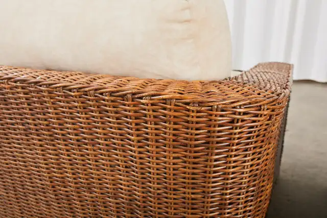 Pair of Michael Taylor Style Woven Rattan Wicker Lounge Chairs