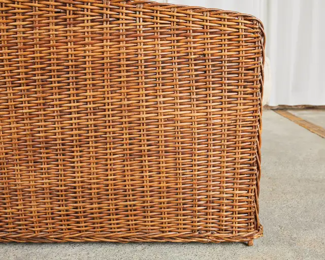 Pair of Michael Taylor Style Woven Rattan Wicker Lounge Chairs