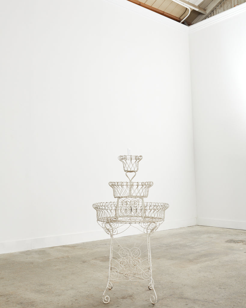 English Late Victorian Three Tier Iron and Wire Garden Plant Stand