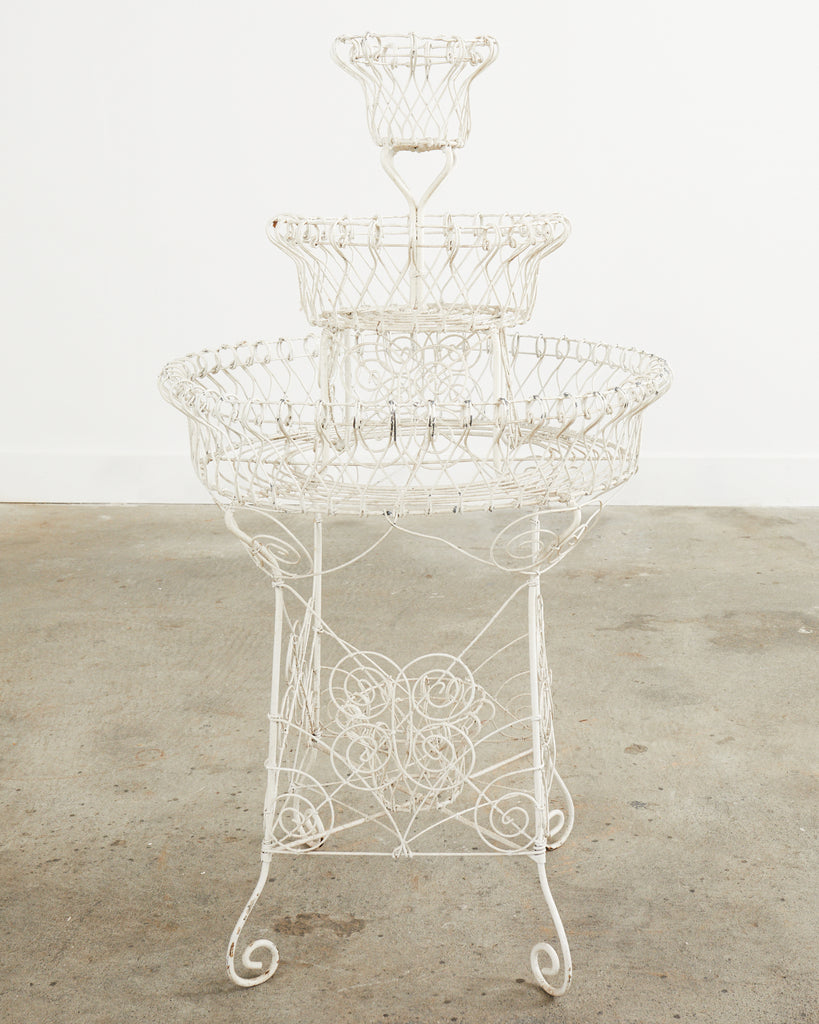 English Late Victorian Three Tier Iron and Wire Garden Plant Stand
