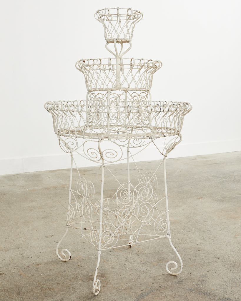 English Late Victorian Three Tier Iron and Wire Garden Plant Stand