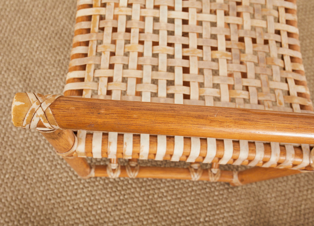 Set of Four McGuire Laced Rawhide Rattan Dining Armchairs