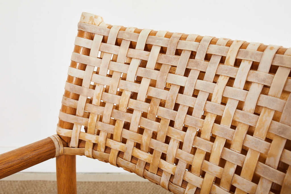 Set of Four McGuire Laced Rawhide Rattan Dining Armchairs