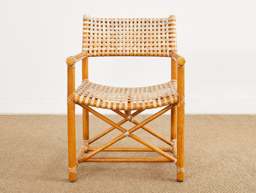Set of Four McGuire Laced Rawhide Rattan Dining Armchairs
