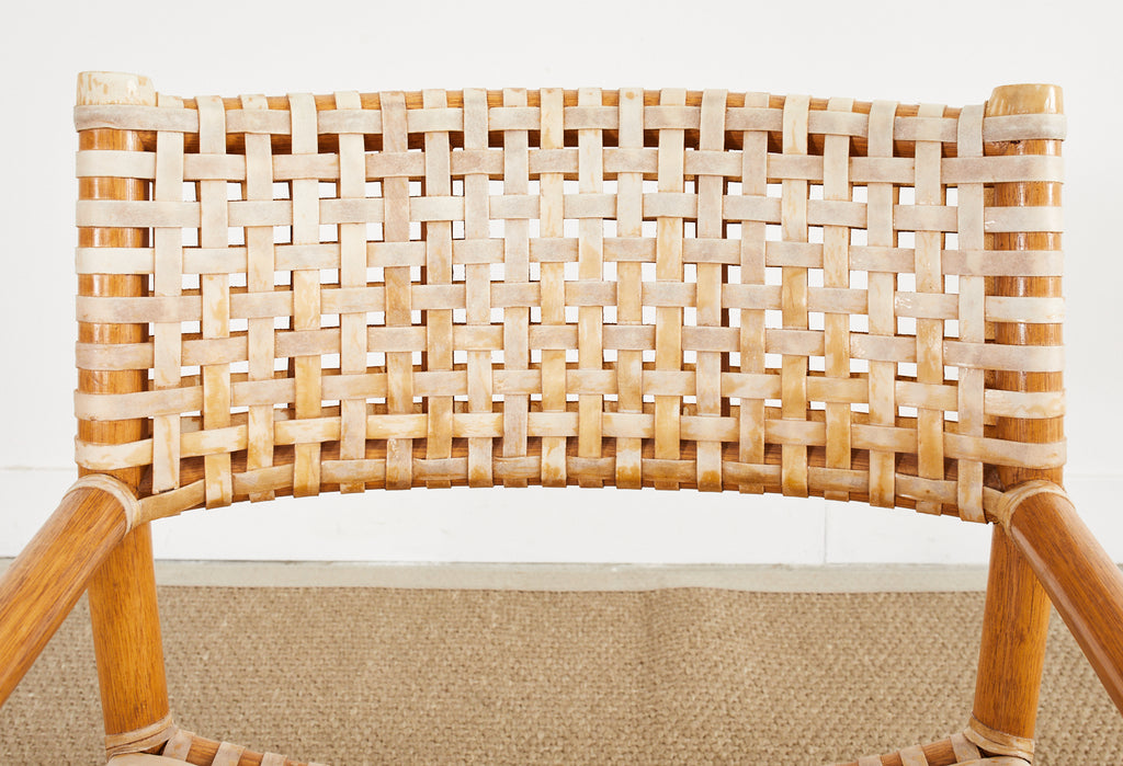 Set of Four McGuire Laced Rawhide Rattan Dining Armchairs