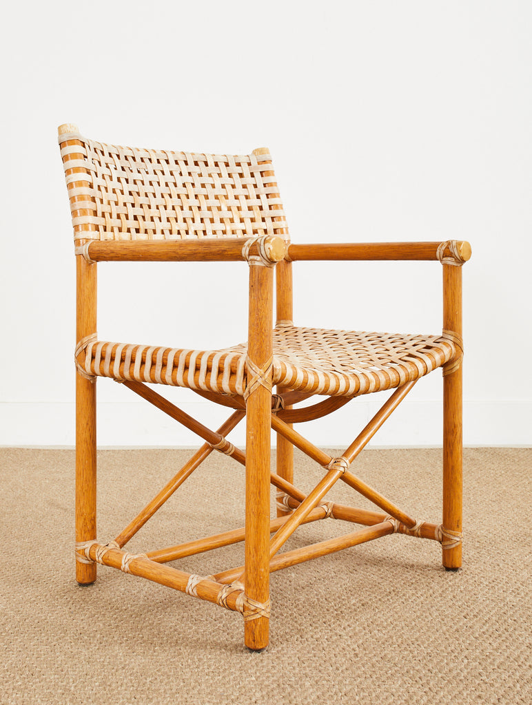 Set of Four McGuire Laced Rawhide Rattan Dining Armchairs