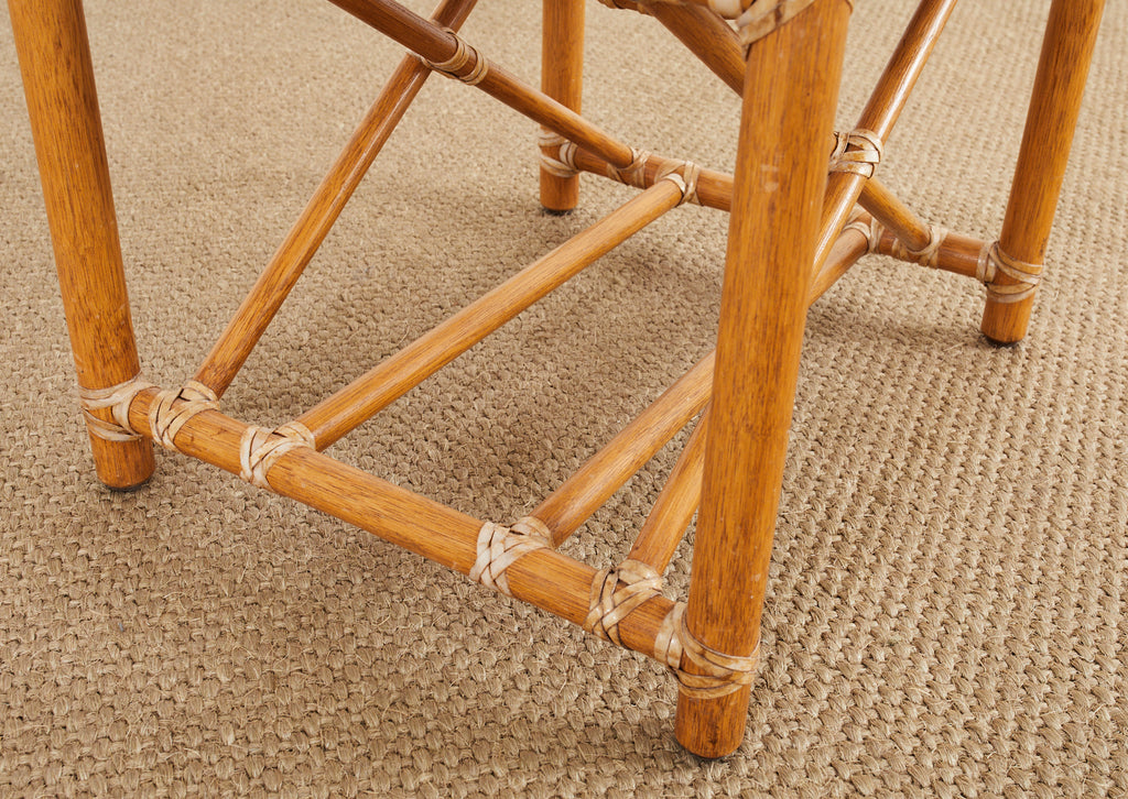 Set of Four McGuire Laced Rawhide Rattan Dining Armchairs