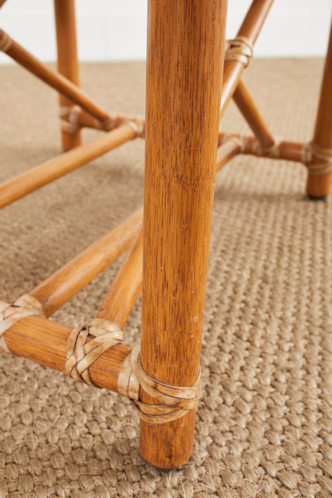 Set of Four McGuire Laced Rawhide Rattan Dining Armchairs