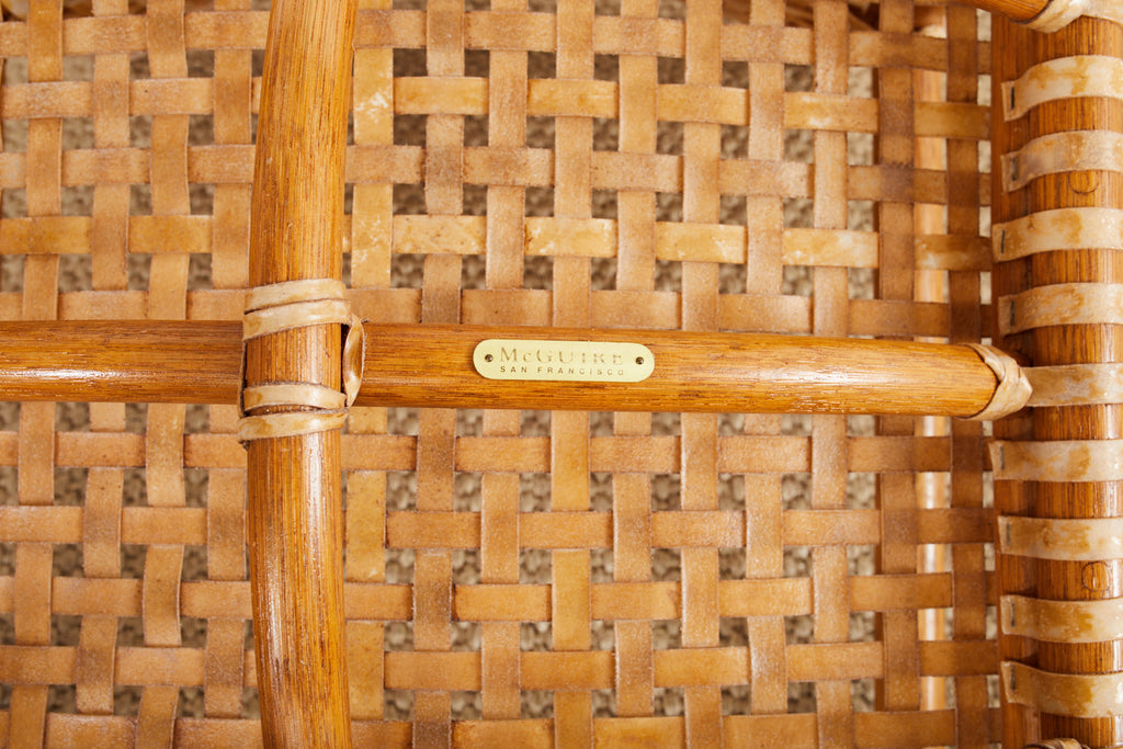 Set of Four McGuire Laced Rawhide Rattan Dining Armchairs