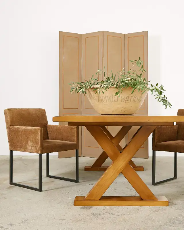 Set of Six Bronzed Steel Sled Style Dining Chairs