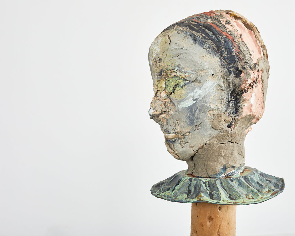 Ira Yeager Sculpture Pierrot Clown Head on Stand