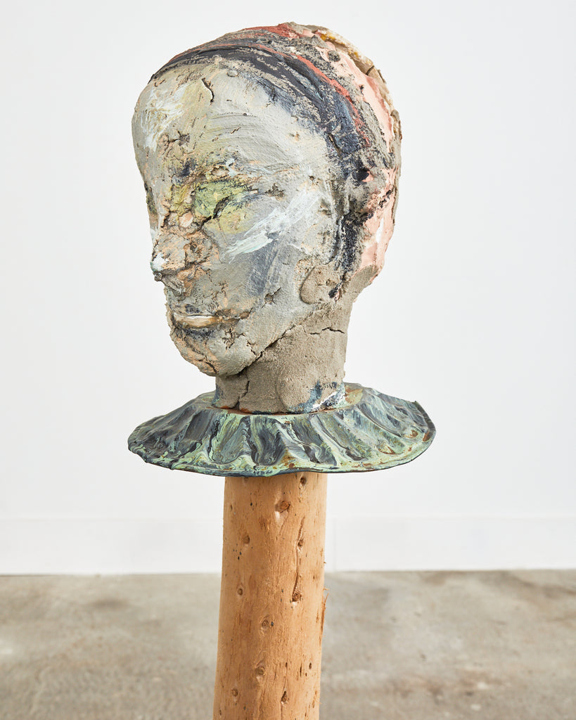 Ira Yeager Sculpture Pierrot Clown Head on Stand