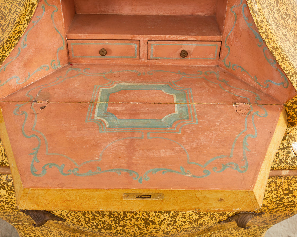 Venetian Rococo Style Walnut Secretary Lacquered by Ira Yeager