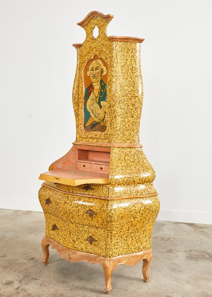 Venetian Rococo Style Walnut Secretary Lacquered by Ira Yeager