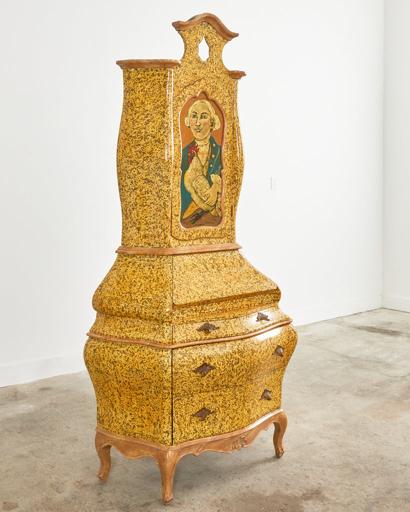 Venetian Rococo Style Walnut Secretary Lacquered by Ira Yeager