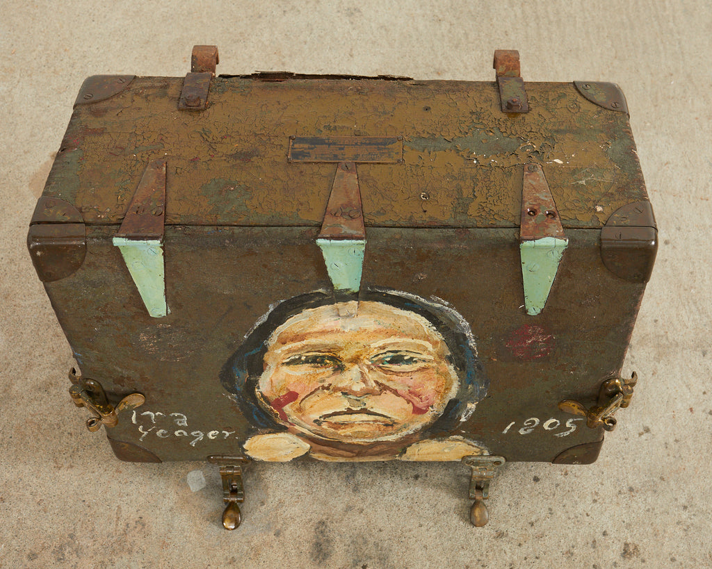WWI Era Military Trunk Painted by Artist Ira Yeager