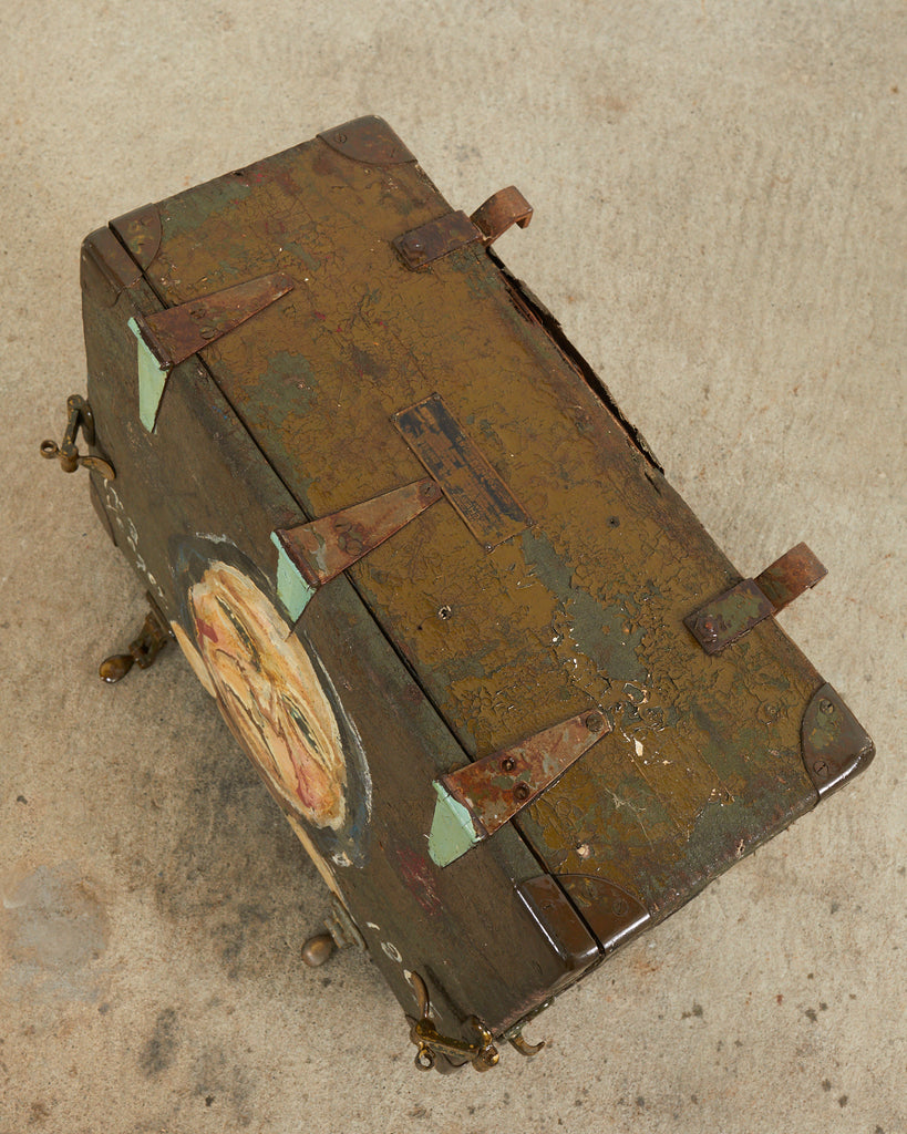 WWI Era Military Trunk Painted by Artist Ira Yeager