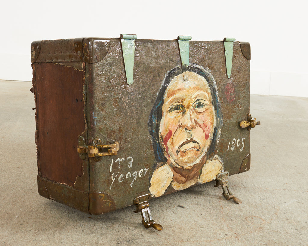 WWI Era Military Trunk Painted by Artist Ira Yeager