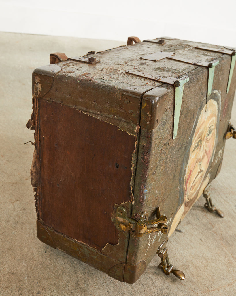 WWI Era Military Trunk Painted by Artist Ira Yeager