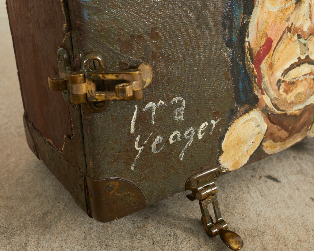 WWI Era Military Trunk Painted by Artist Ira Yeager