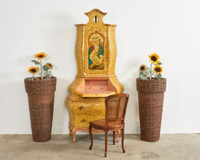 Venetian Rococo Style Walnut Secretary Lacquered by Ira Yeager