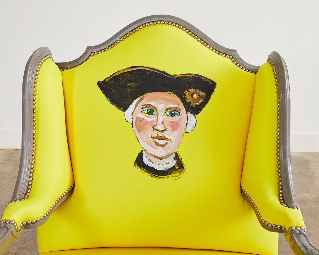 Fauteuil a la Reine avec Oreilles Painted Wingback Chair by Ira Yeager
