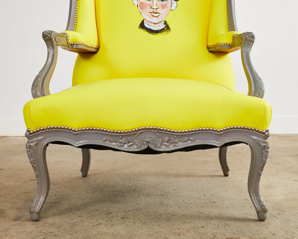 Fauteuil a la Reine avec Oreilles Painted Wingback Chair by Ira Yeager