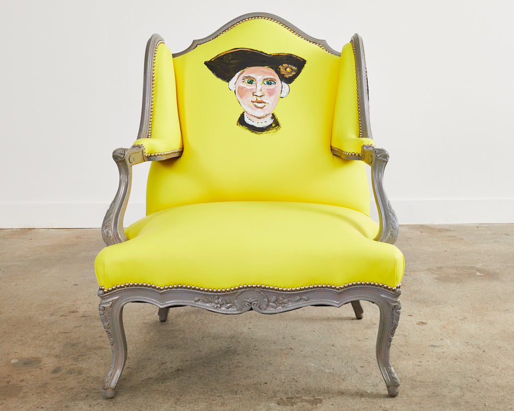 Fauteuil a la Reine avec Oreilles Painted Wingback Chair by Ira Yeager