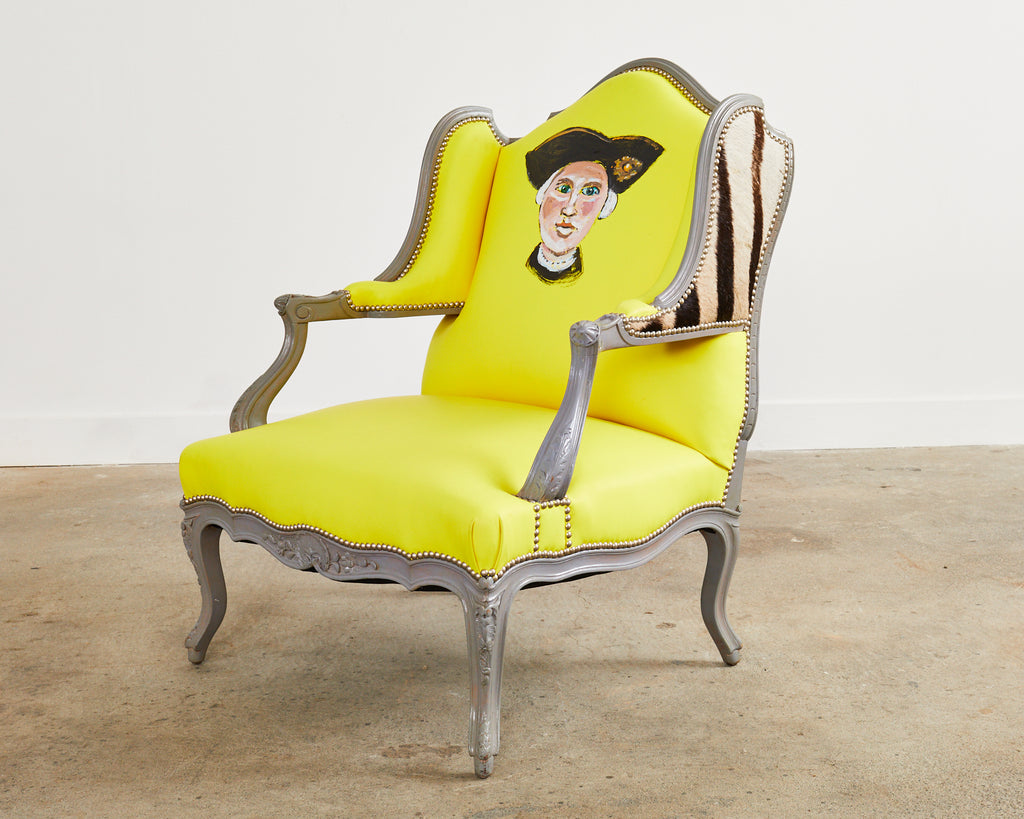 Fauteuil a la Reine avec Oreilles Painted Wingback Chair by Ira Yeager