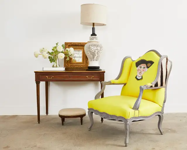 Fauteuil a la Reine avec Oreilles Painted Wingback Chair by Ira Yeager