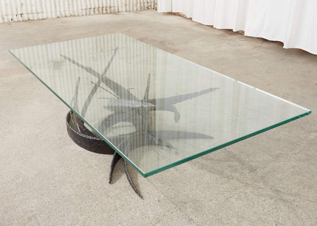 Midcentury Silas Seandel Brutalist Iron Torch Cut Cocktail Table